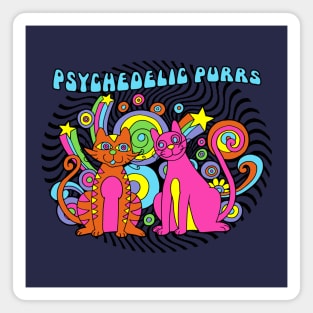 Psychedelic Purrs Cute Colorful Hippie Psychedelic Retro Trippy Cats Magnet